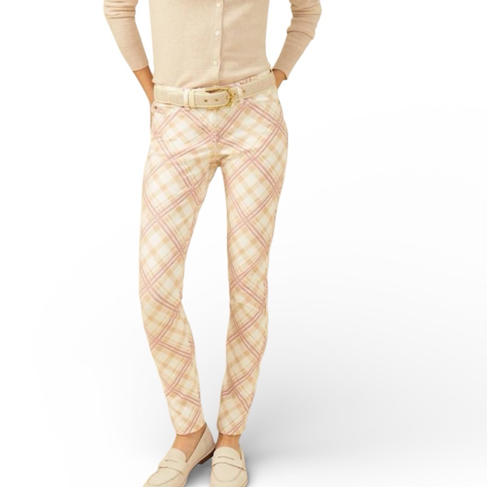 NWT J. McLaughlin | Lexi slim fit with stretch tan and pink plaid pant